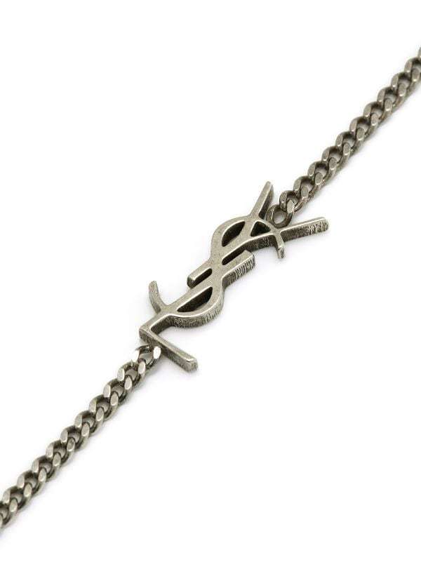 Saint Laurent Monogram-logo Gemstone Bracelet In Gray