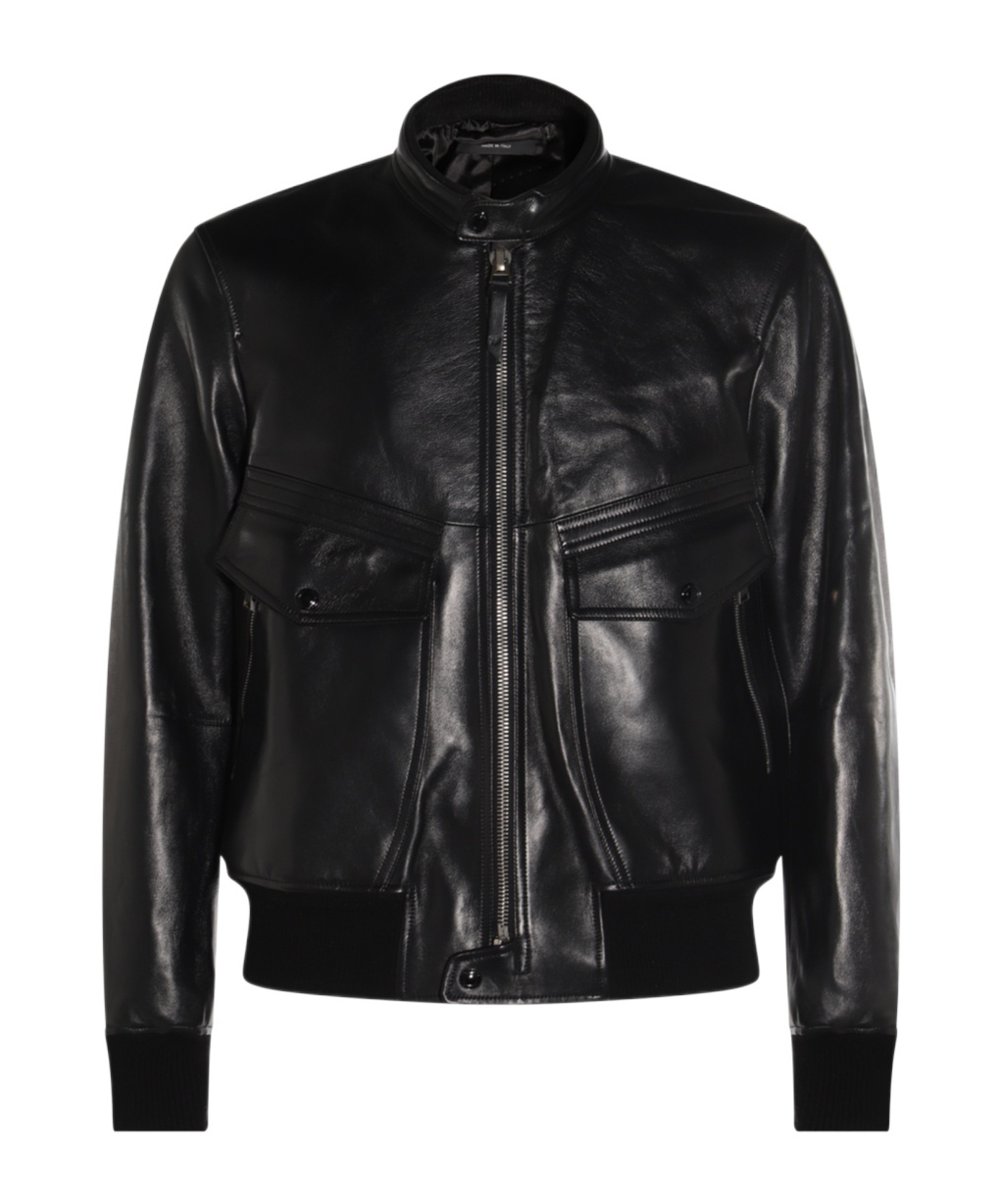 Tom Ford Leather Jacket With Front Pockets And High Collar