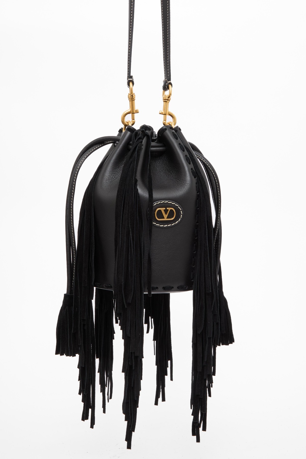 Valentino Drawstring Shoulder Bag In Black