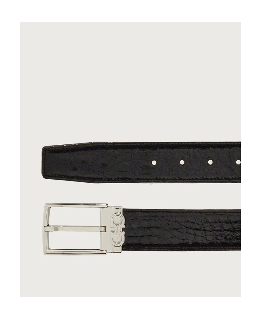 Ferragamo Salvatore Embossed Buckle Belt In Black