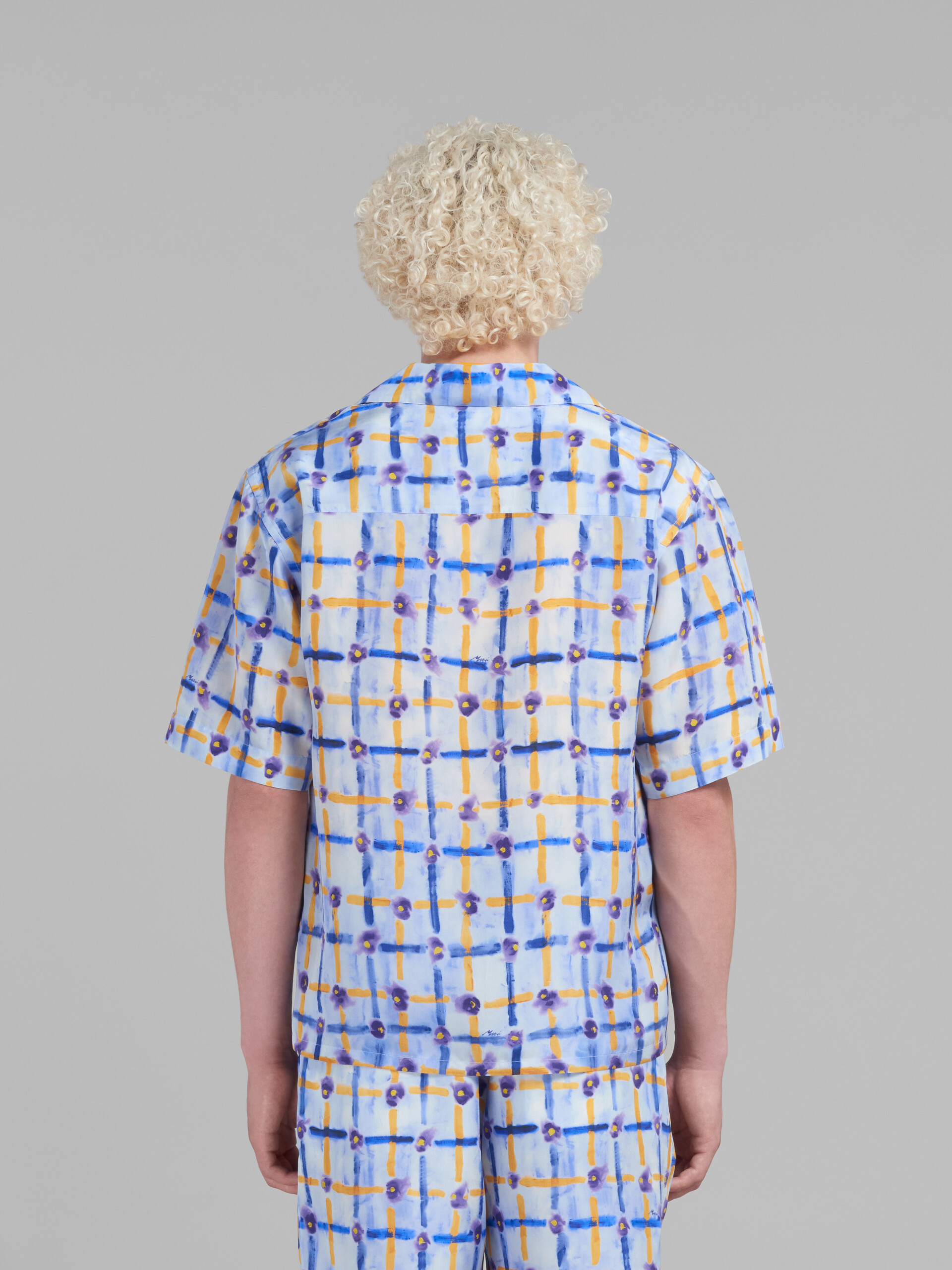 Marni Mens Habotai Silk Saraband Print Bowling Shirt In Blue/yellow