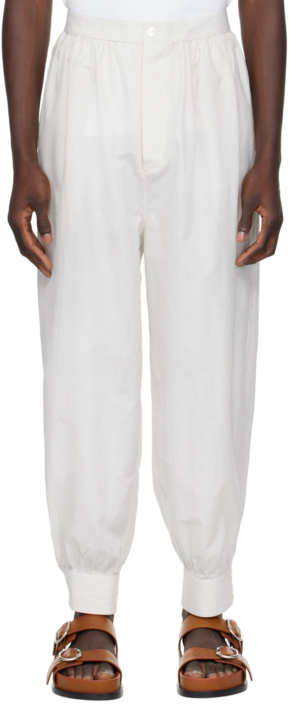 Hed Mayner White & Beige Striped Trousers In White