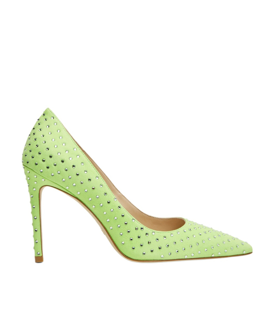 Stuart Weitzman Crystal-embellished Pointed-toe Pumps In Green