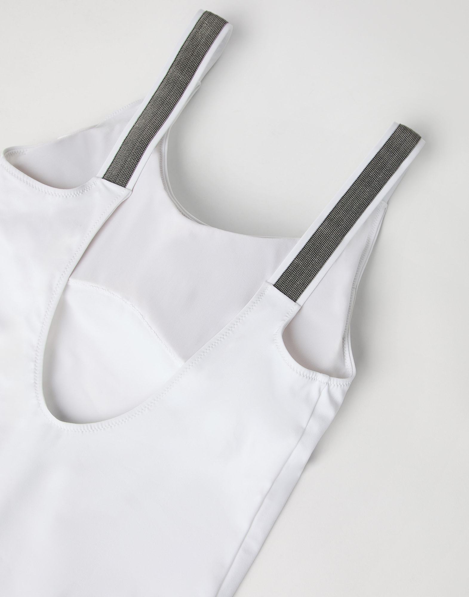 Brunello Cucinelli White Techno Jersey Precious Details One-piece Swimsuit In White