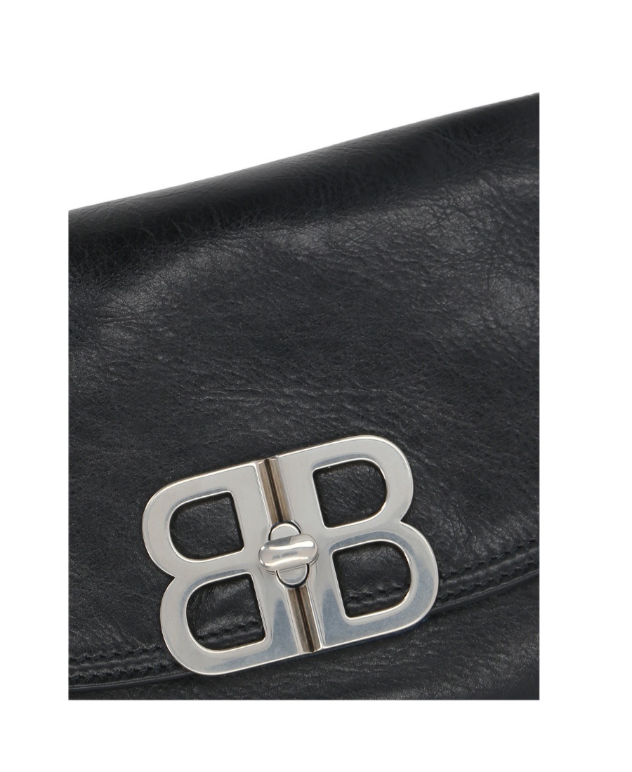 Balenciaga Small Leather Soft Flap Shoulder Bag In Black