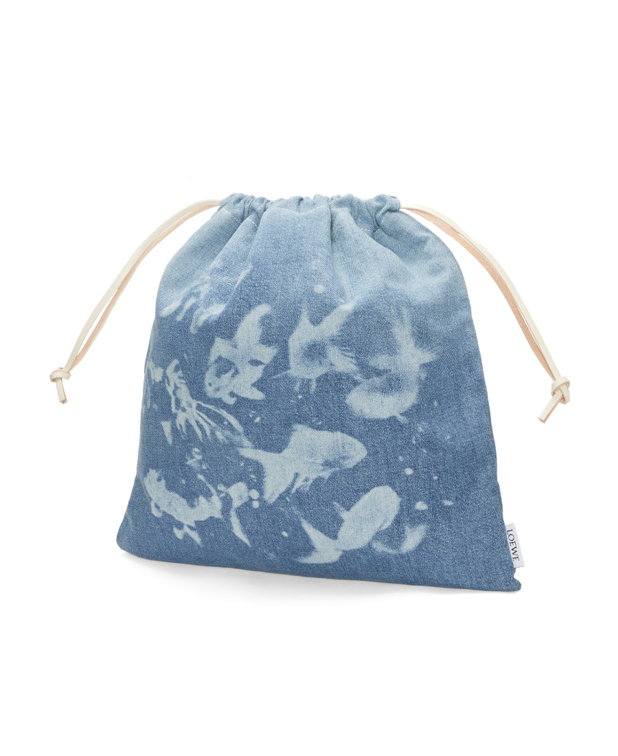 Loewe Fish Drawstring Pouch In Denim In Light Blue