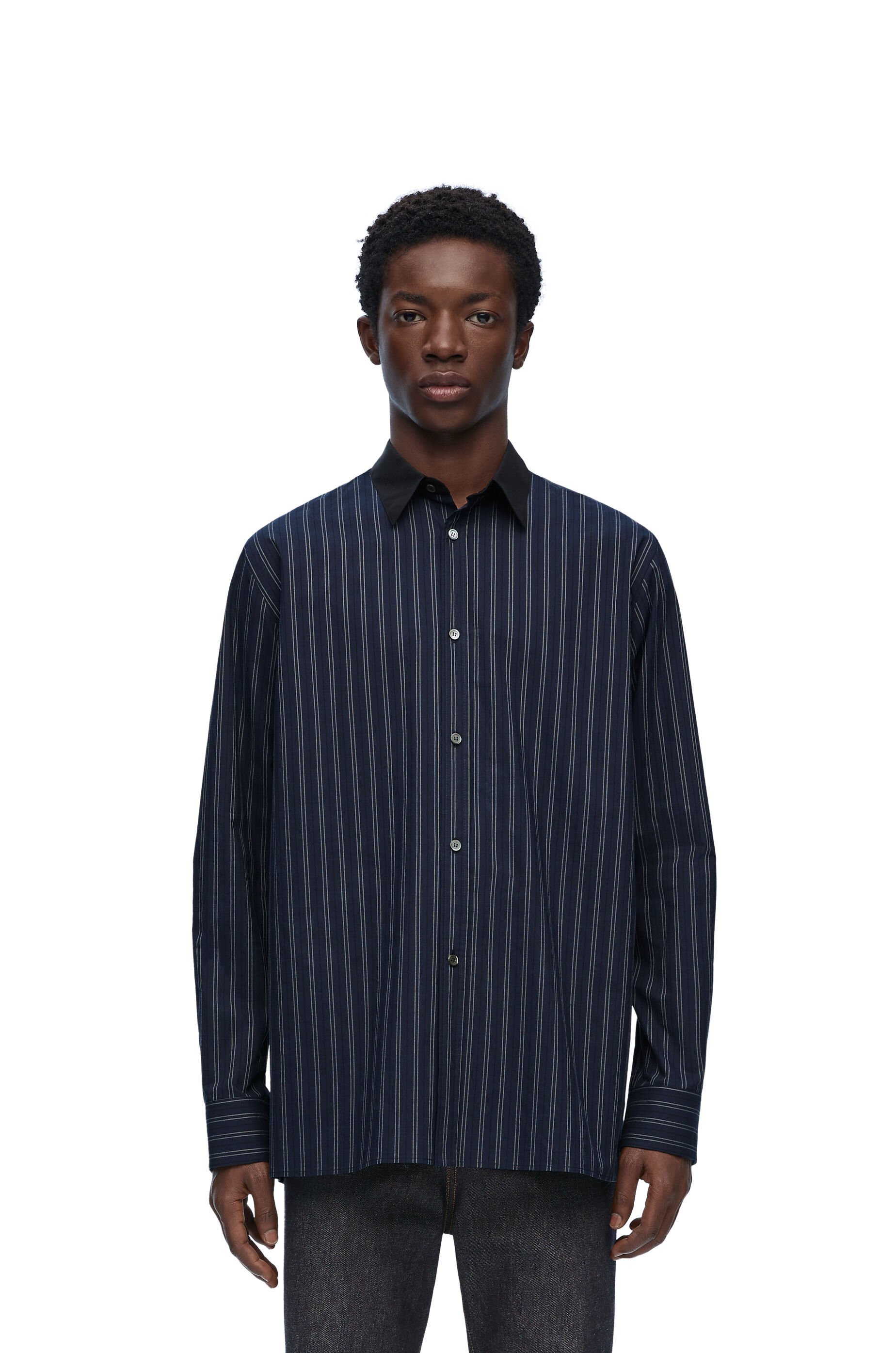 Loewe Man Shirt Navy Blue Size 16 Cotton In Black
