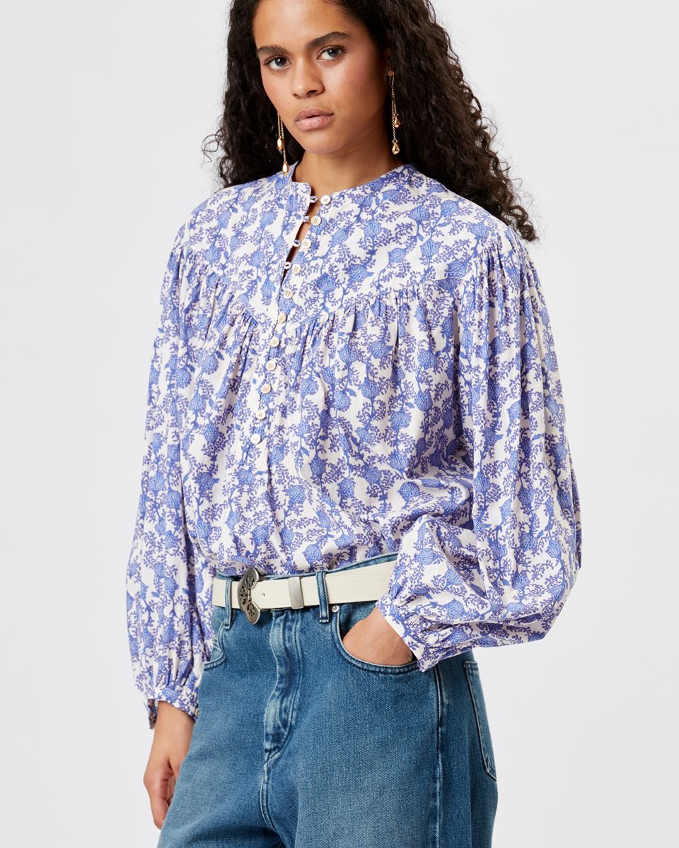 Shop Isabel Marant Étoile Salika Floral Printed Cotton Top In Blue