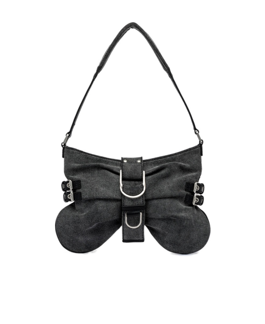 Blumarine Small Butterfly Leather Shoulder Bag In Black