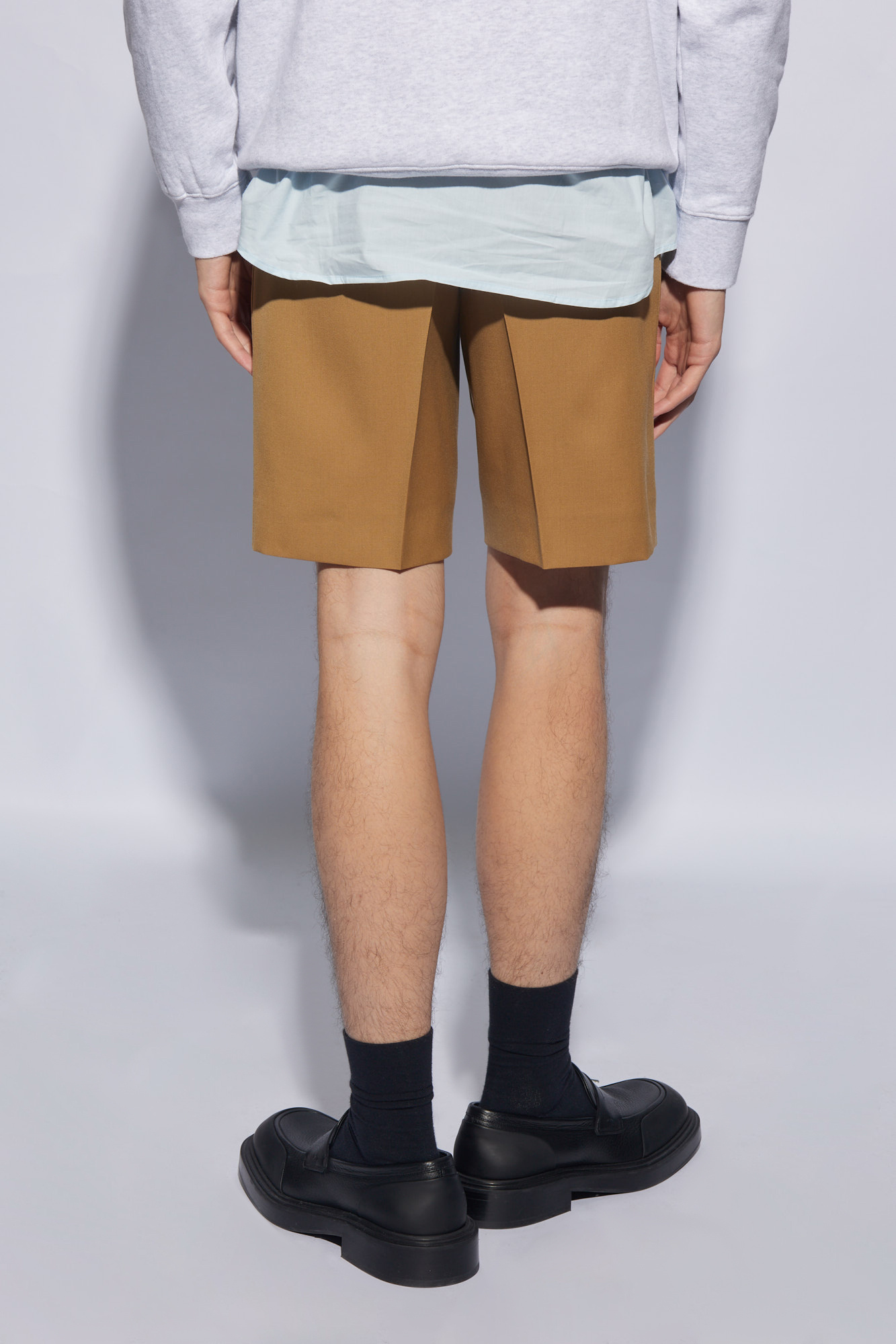 Lanvin Pressed Crease Belted Shorts In Brown