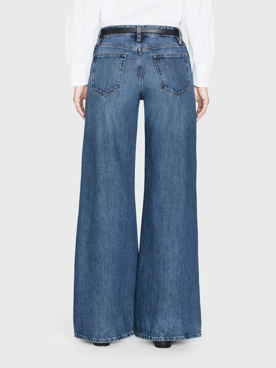 Frame Womens Tommy Drape Wide-leg Cotton-blend Jeans In Blue