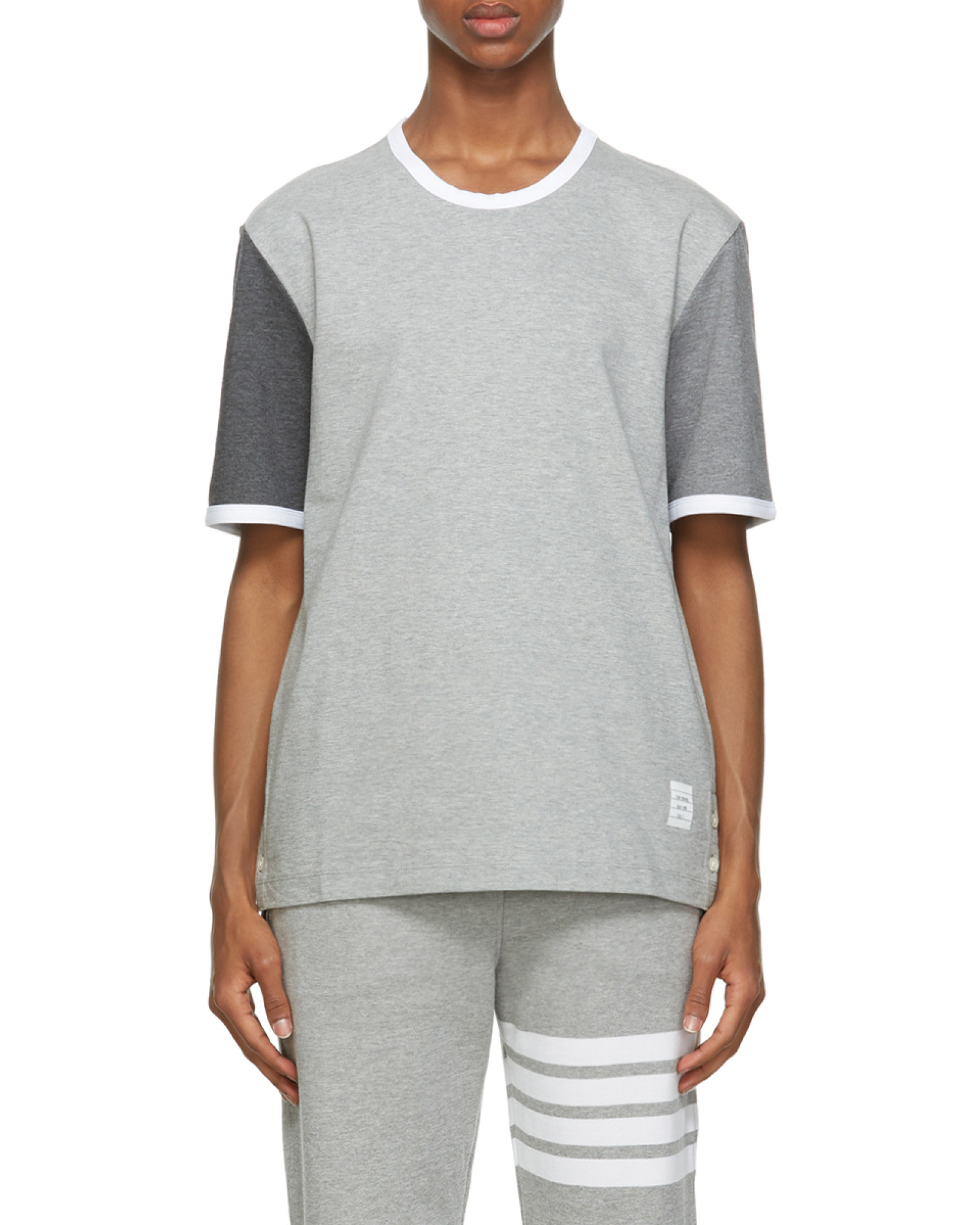Thom Browne Contrast Sleeve Crewneck Cotton Ringer T-shirt In White
