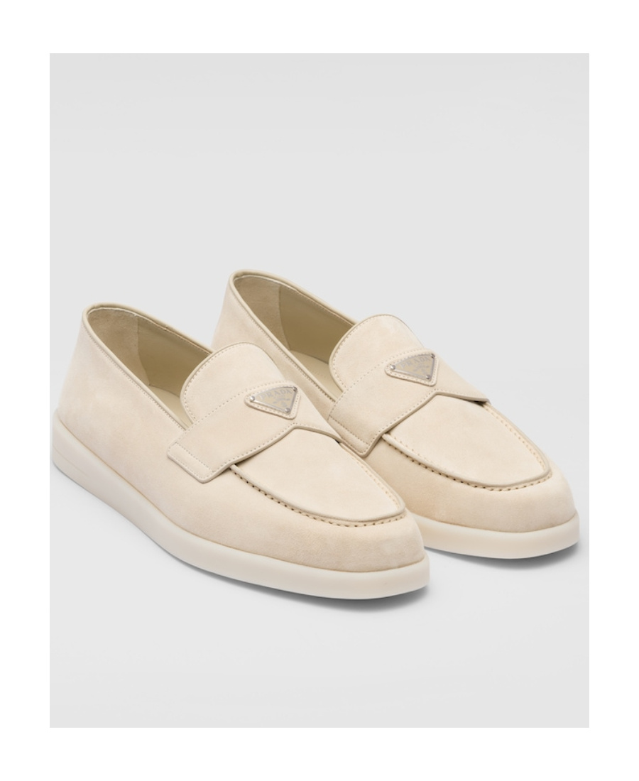 Prada Suede Loafers In Nude