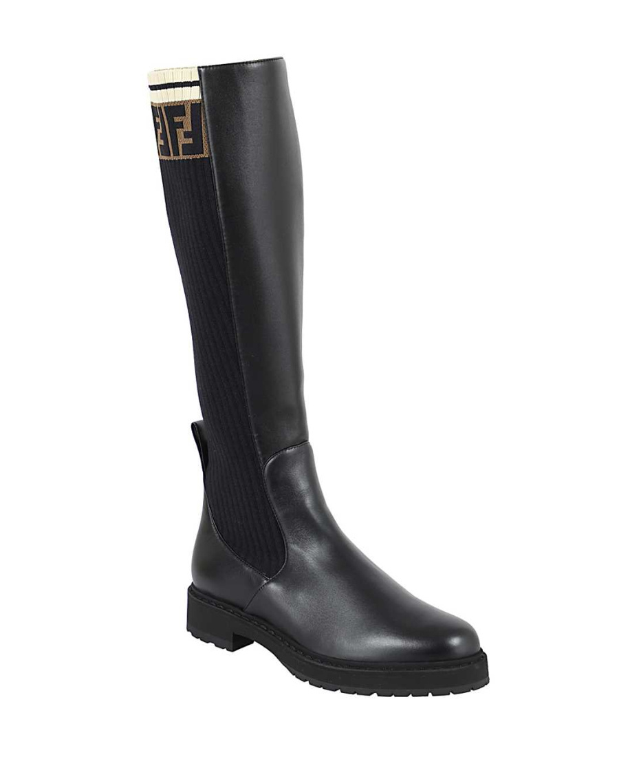 FENDI RIBBED DETAIL FF-LOGO BOOTS