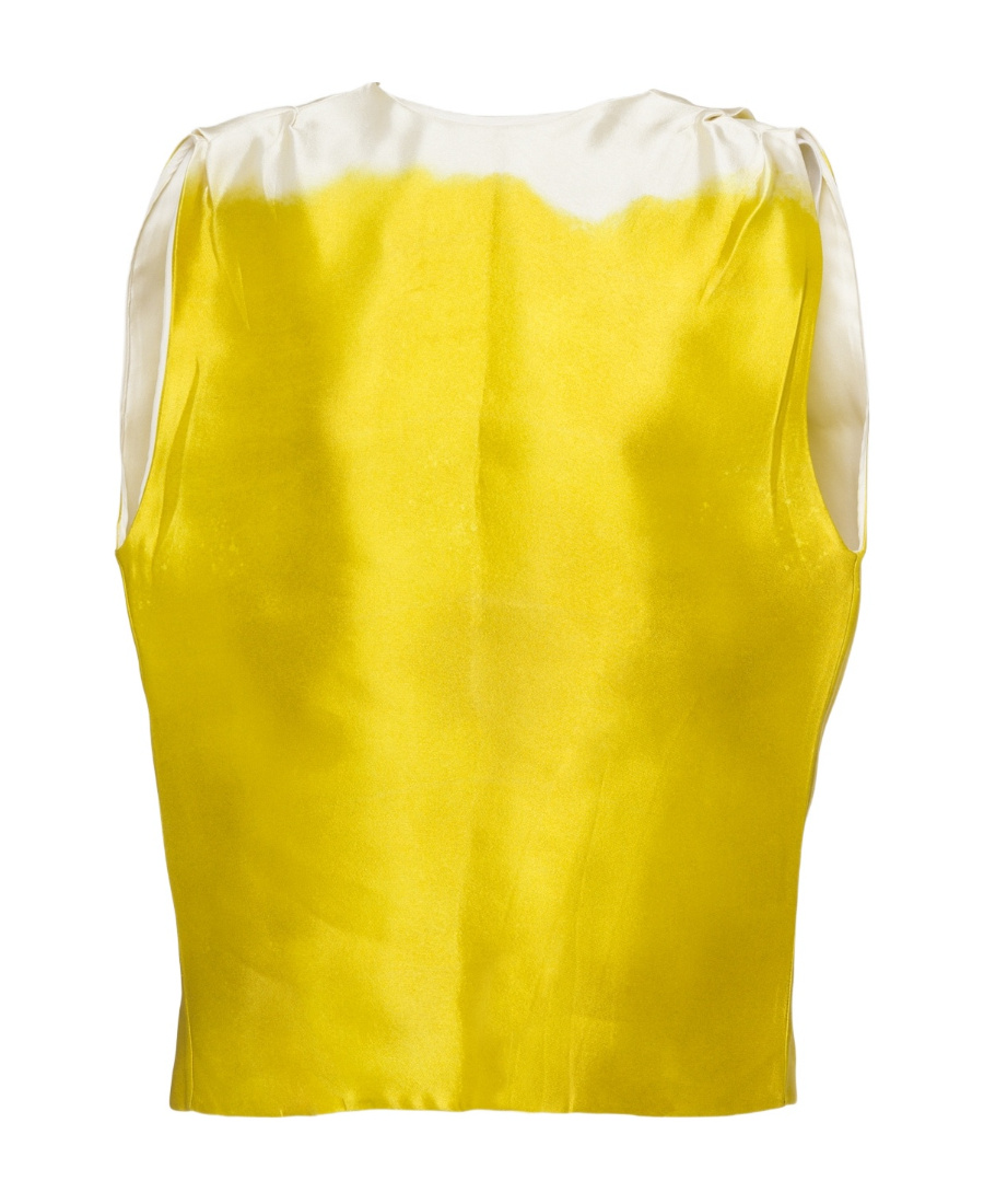 Prada Sleeveless Asymmetric Satin Button Top In Yellow