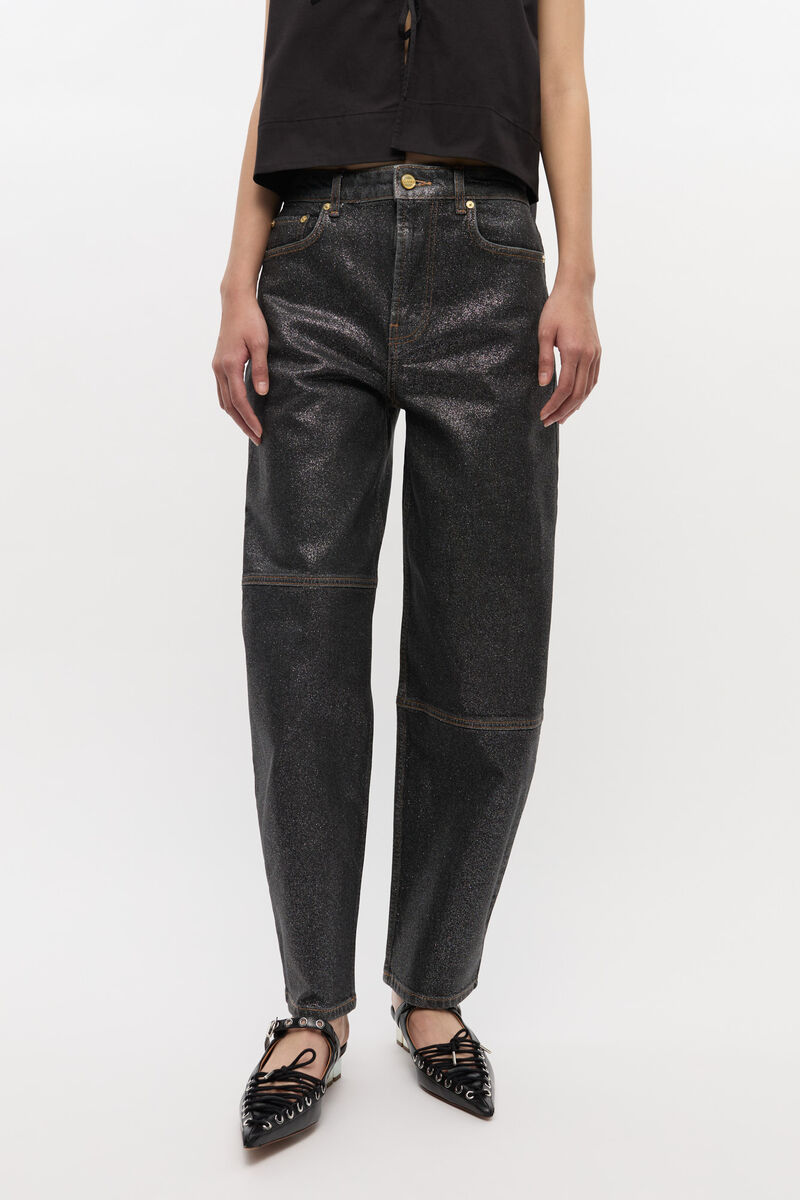 Ganni Shimmery Foil Stary Jeans In Black