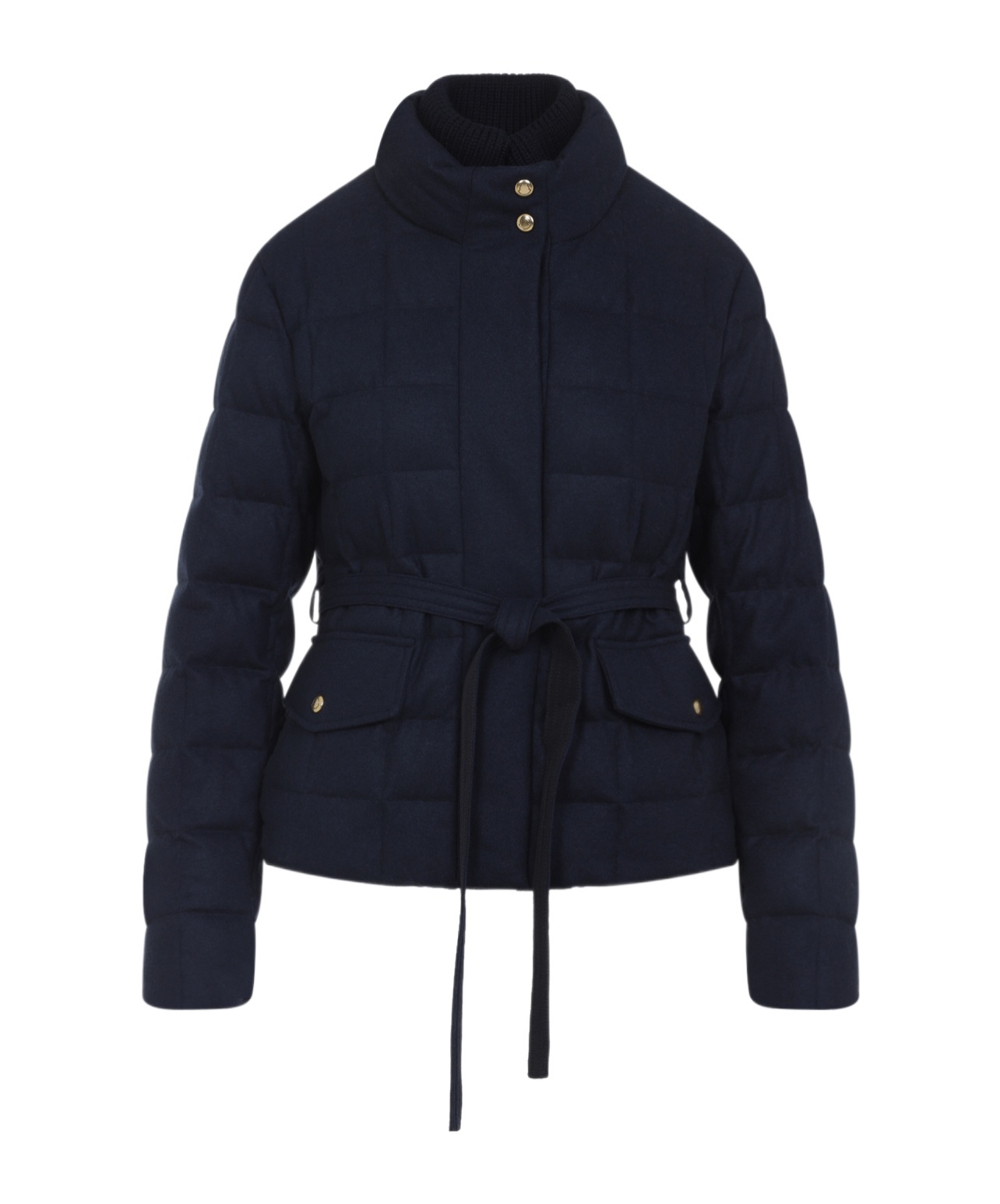 Moncler Quilted High Collar Jacket With Button Accents In Blue