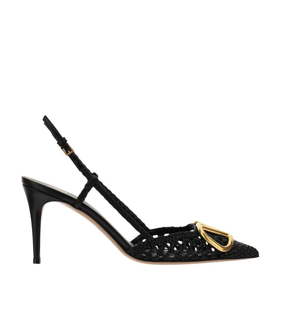 Valentino Garavani Woven Buffed Nappa Leather Pump With Ankle Strap And Logo Hardware In Black