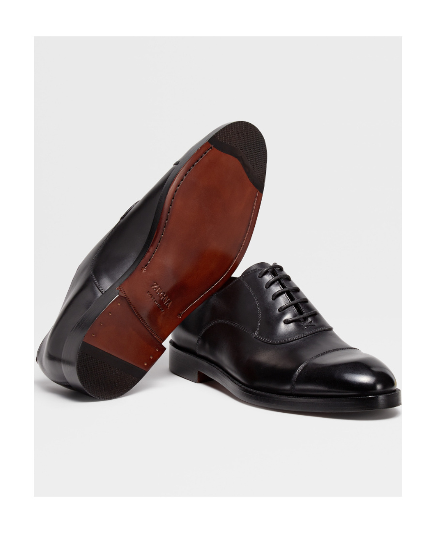 Zegna Torino Leather Oxford Shoes In Black