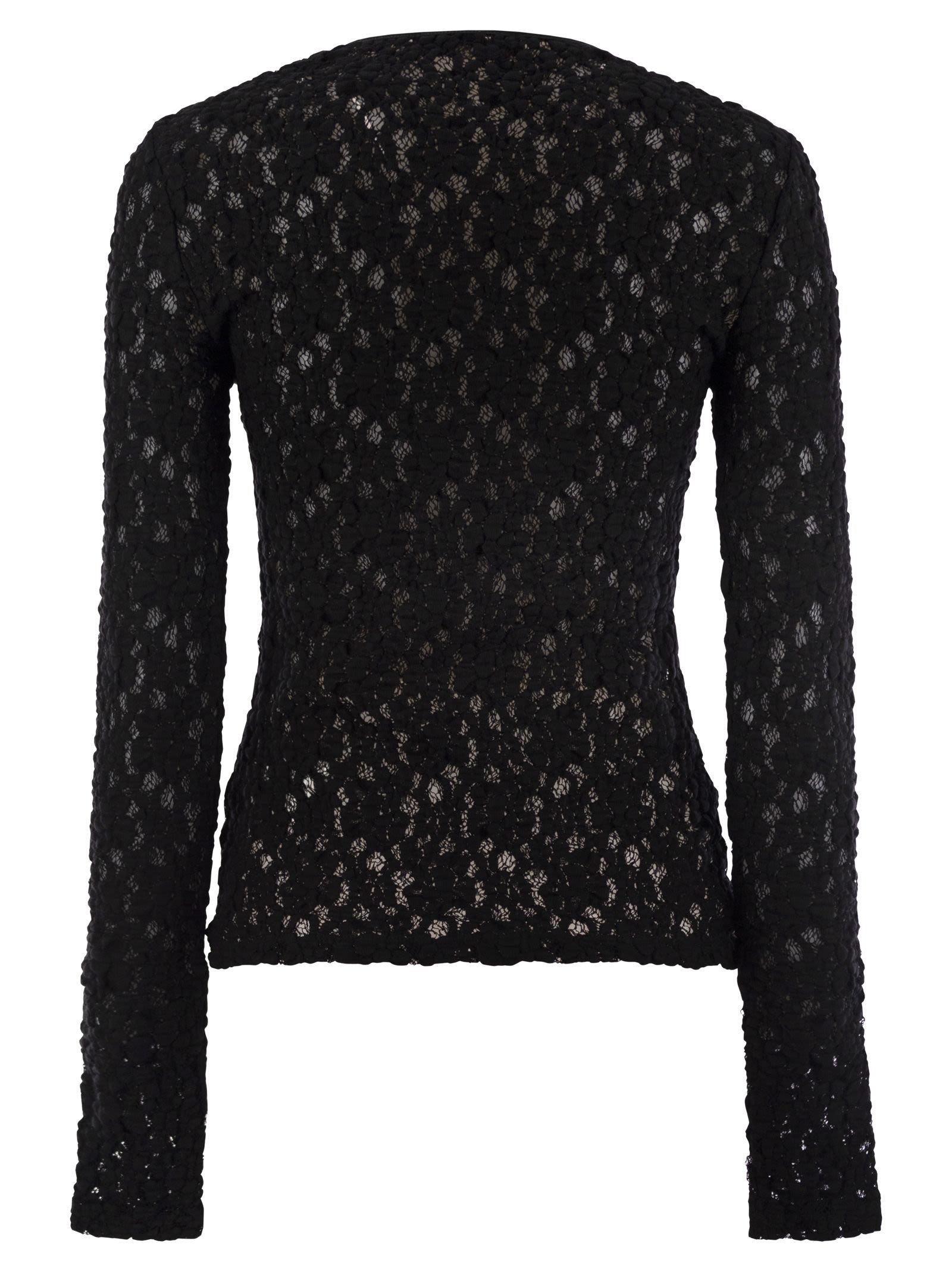 Max Mara Studio Lace Jersey Knit Top In Black