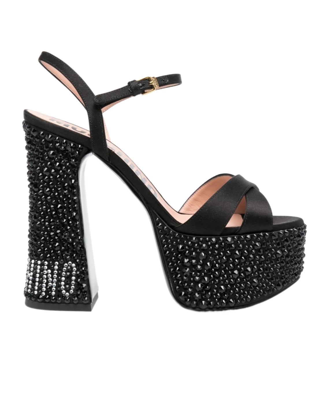 Moschino Crystal Embellished Block Heel Sandals In Black