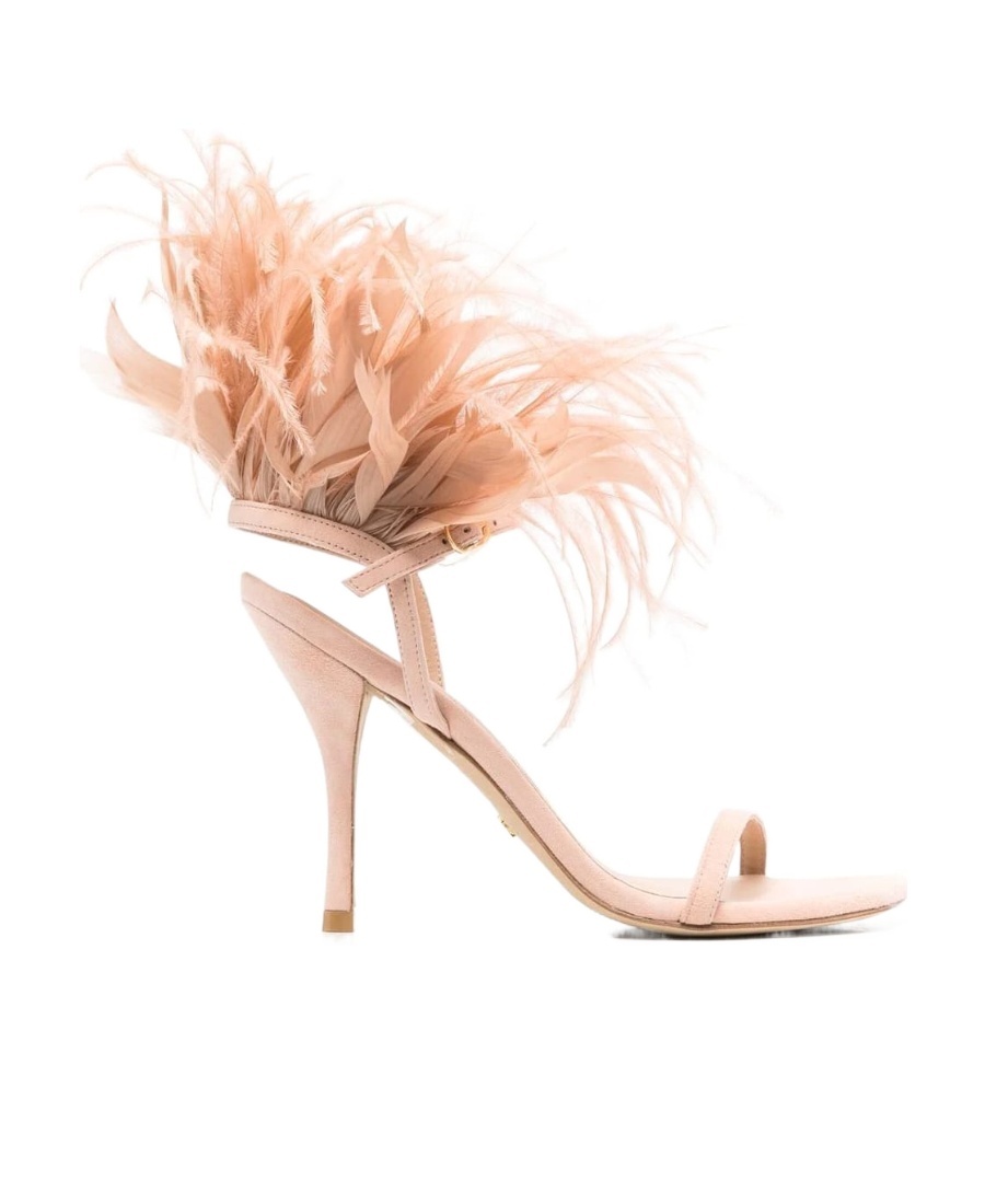 Stuart Weitzman Feather Embellished Open Toe Sandals In Nude