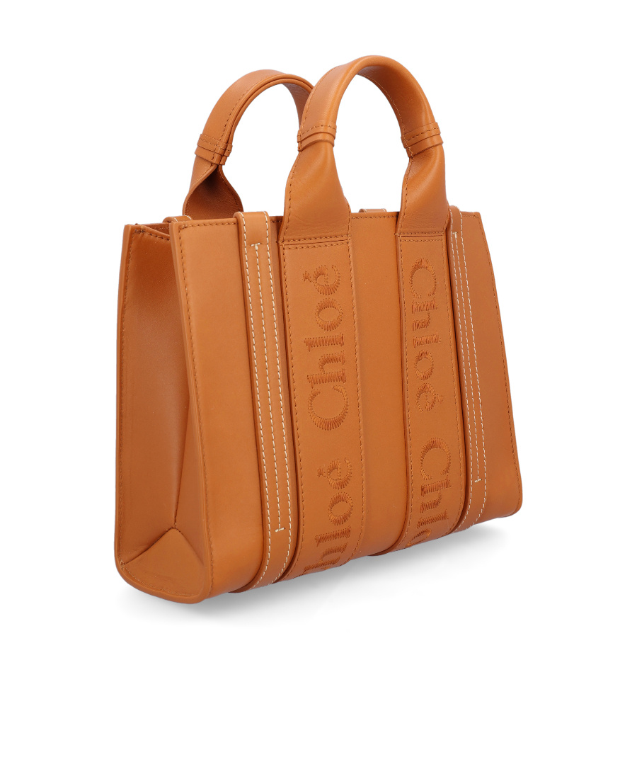 Chloé Small Woody Tote Bag In Calf Leather In Brown