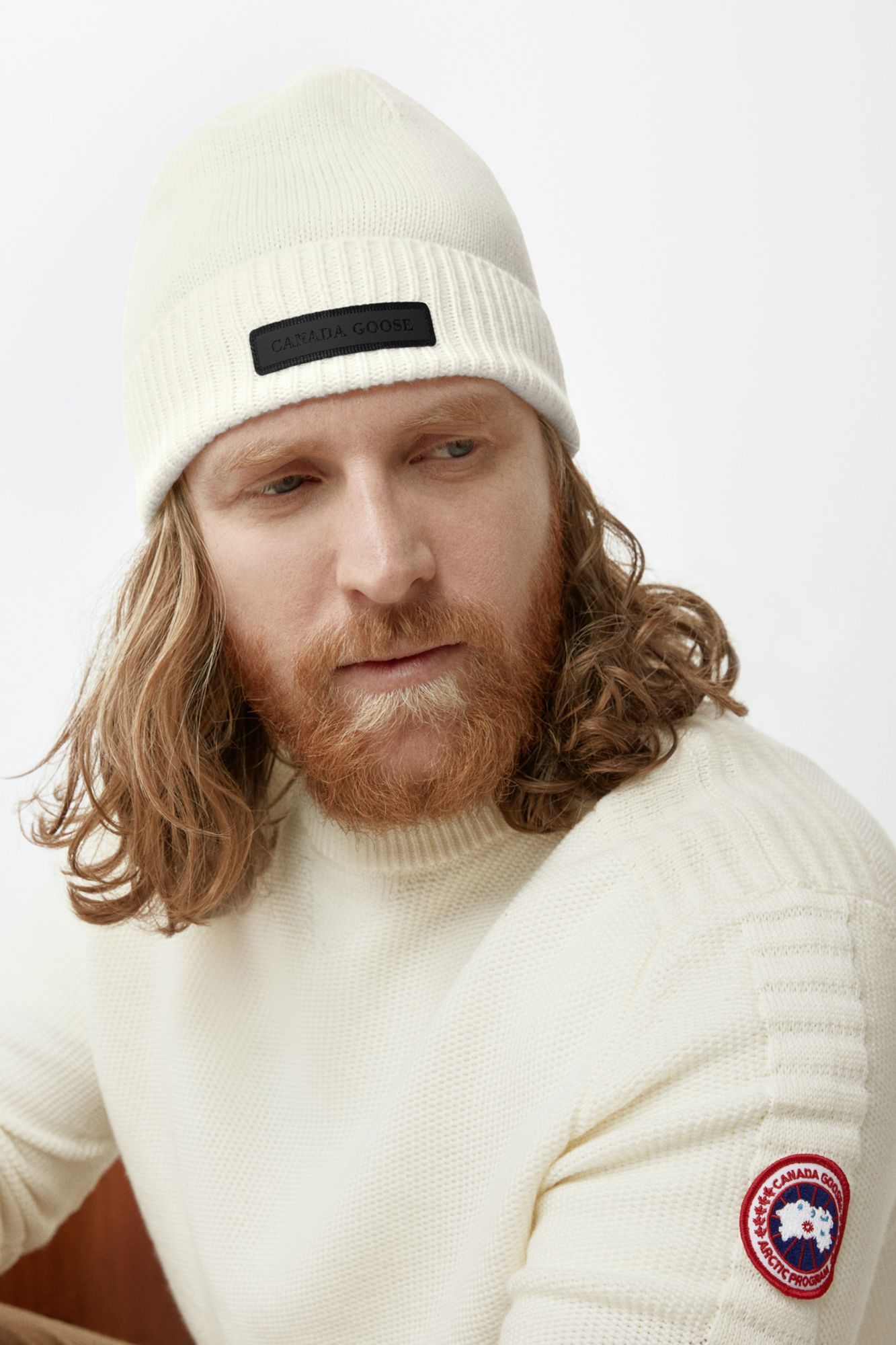 Canada Goose Small Totem Emblem Beanie In Polaris White