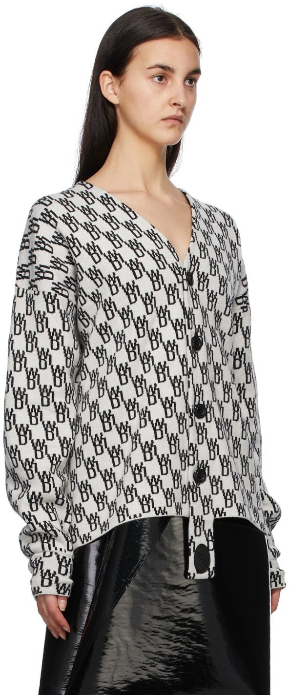 We11 Done Monogram-print Knitted Cardigan In Gray