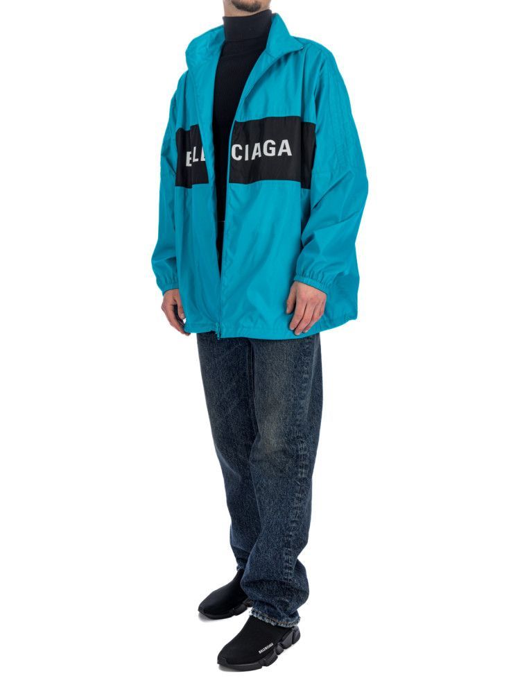 Balenciaga Windbreaker Logo Jacket In Blue