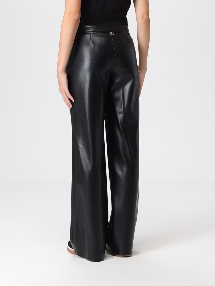 Twinset Straight-cut Leather Casual Pants In Black
