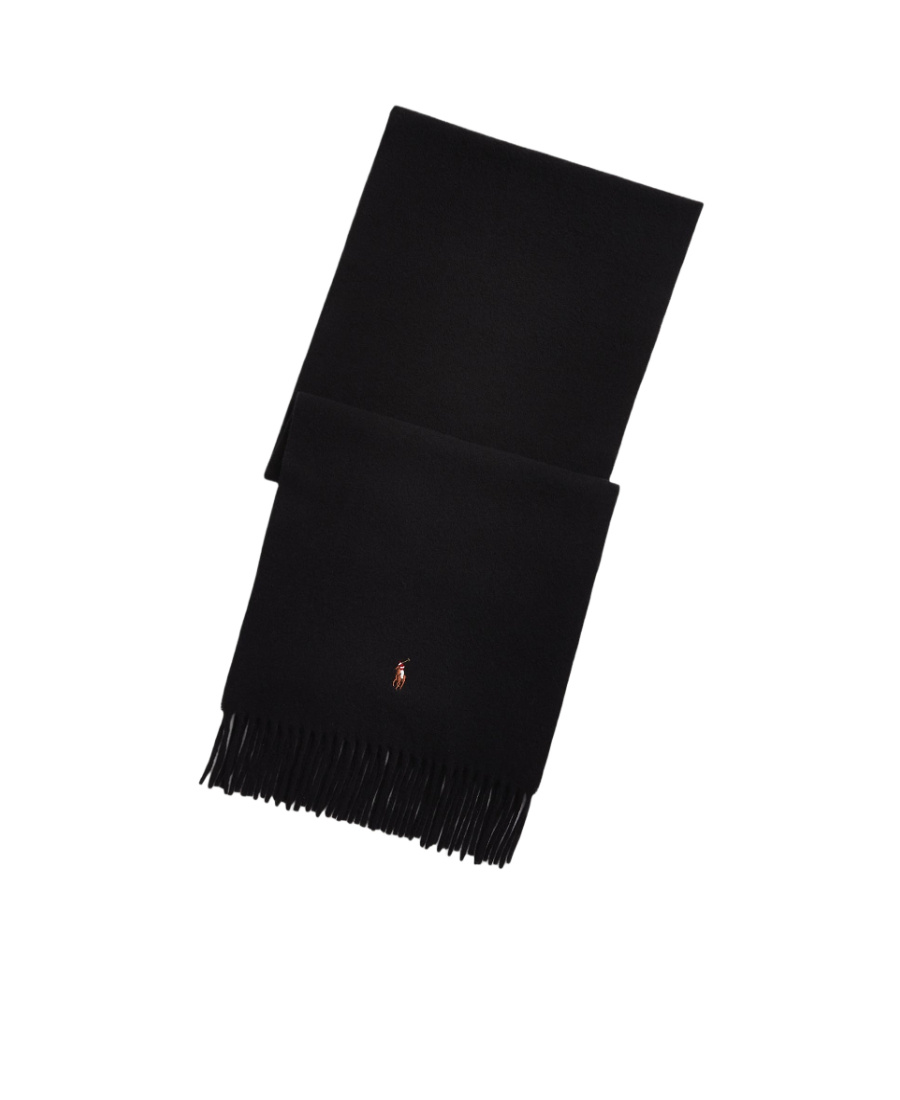 Polo Ralph Lauren Polo Pony Fringe-detailing Scarf In Black