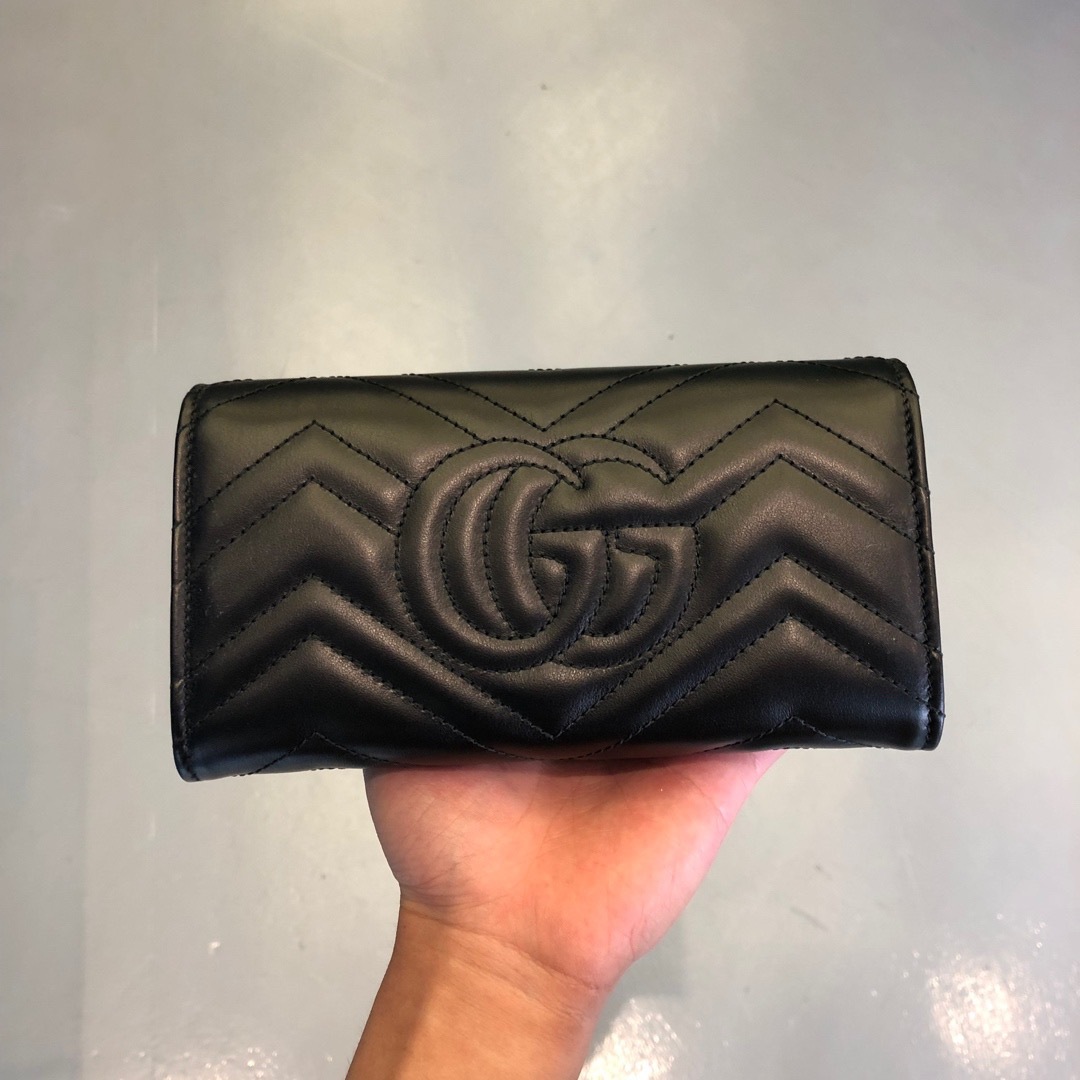 Gucci Gg Marmont Matelasse Leather Continental Wallet In Black