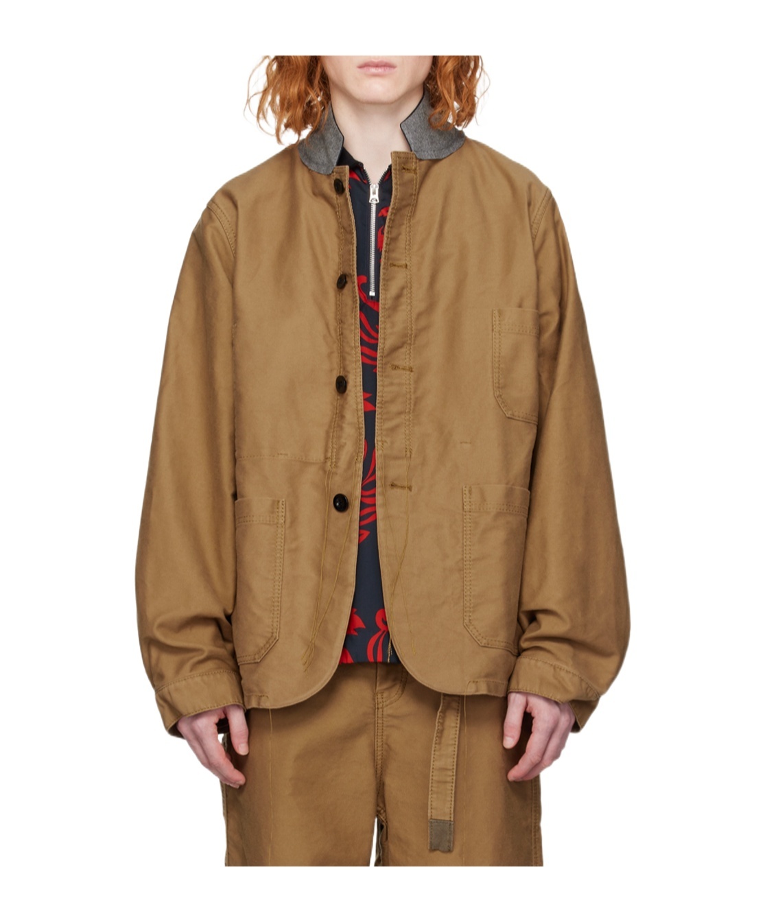 Sacai Single-breasted Shirt Jacket In Brown