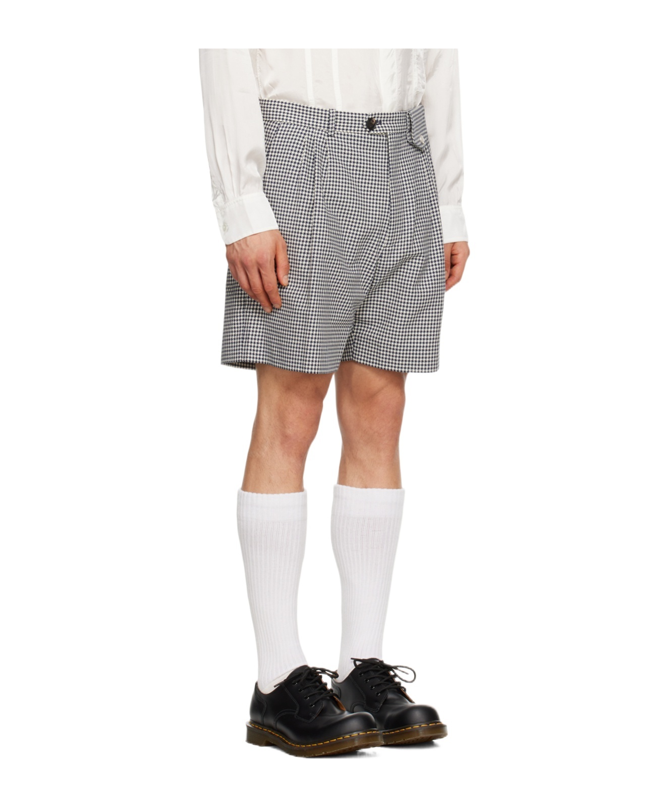 Egonlab Houndstooth Cotton Shorts In White