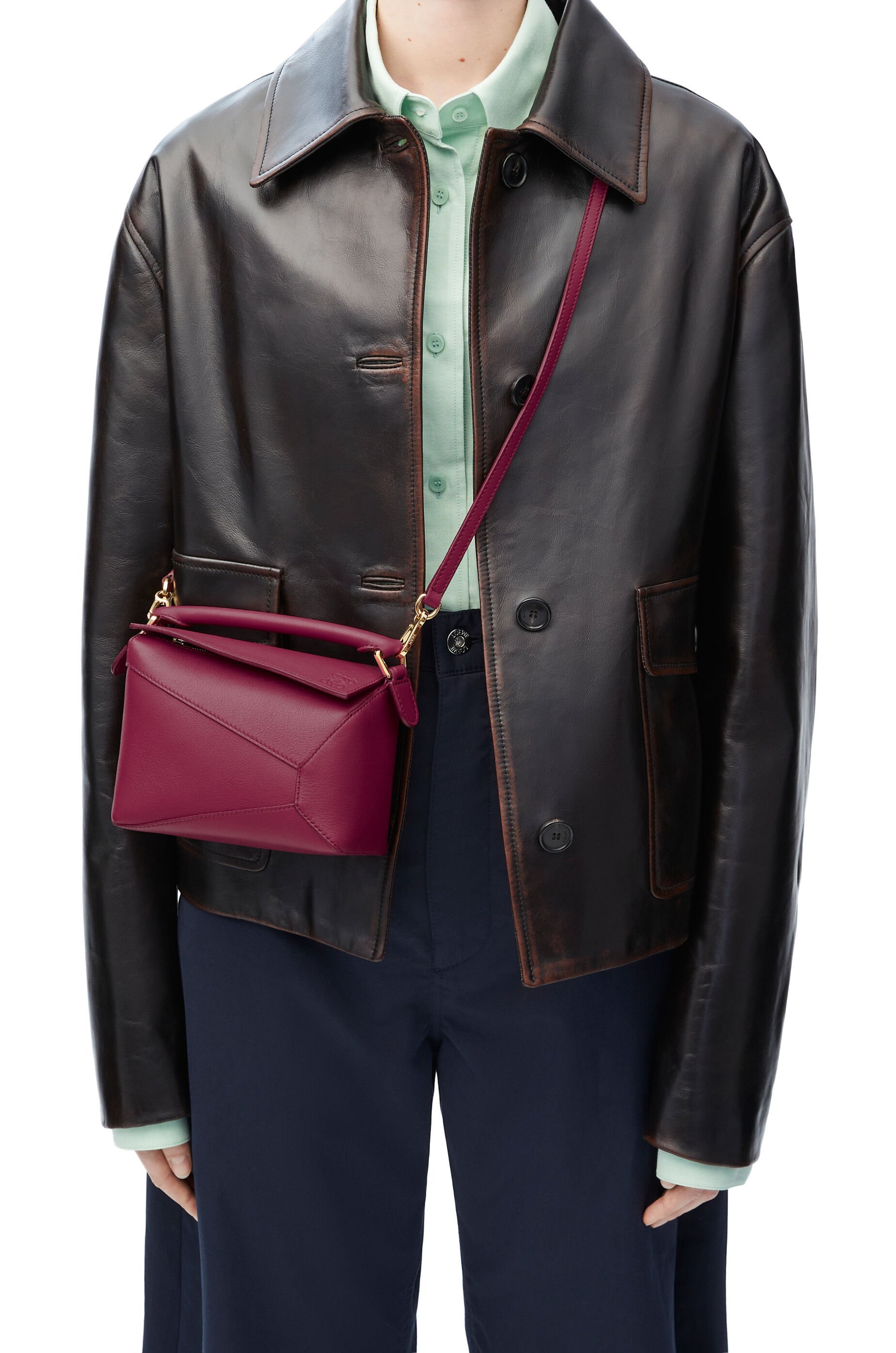 Loewe Mini Puzzle Edge Leather Shoulder Bag In Red
