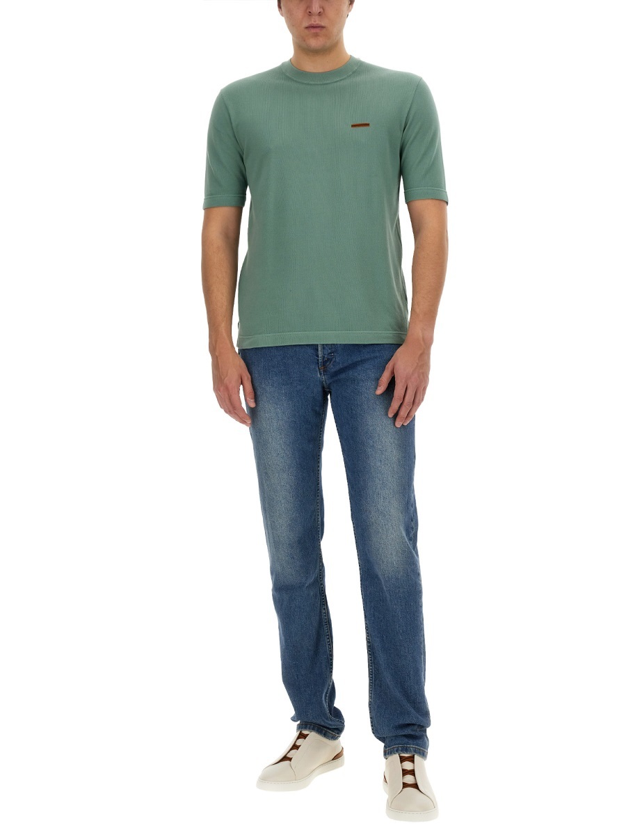 Zegna Logo Crew Neck T-shirt In Green