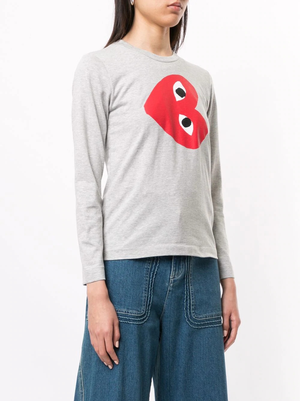 Comme Des Garçons Play Logo-print Crew Neck Top In White