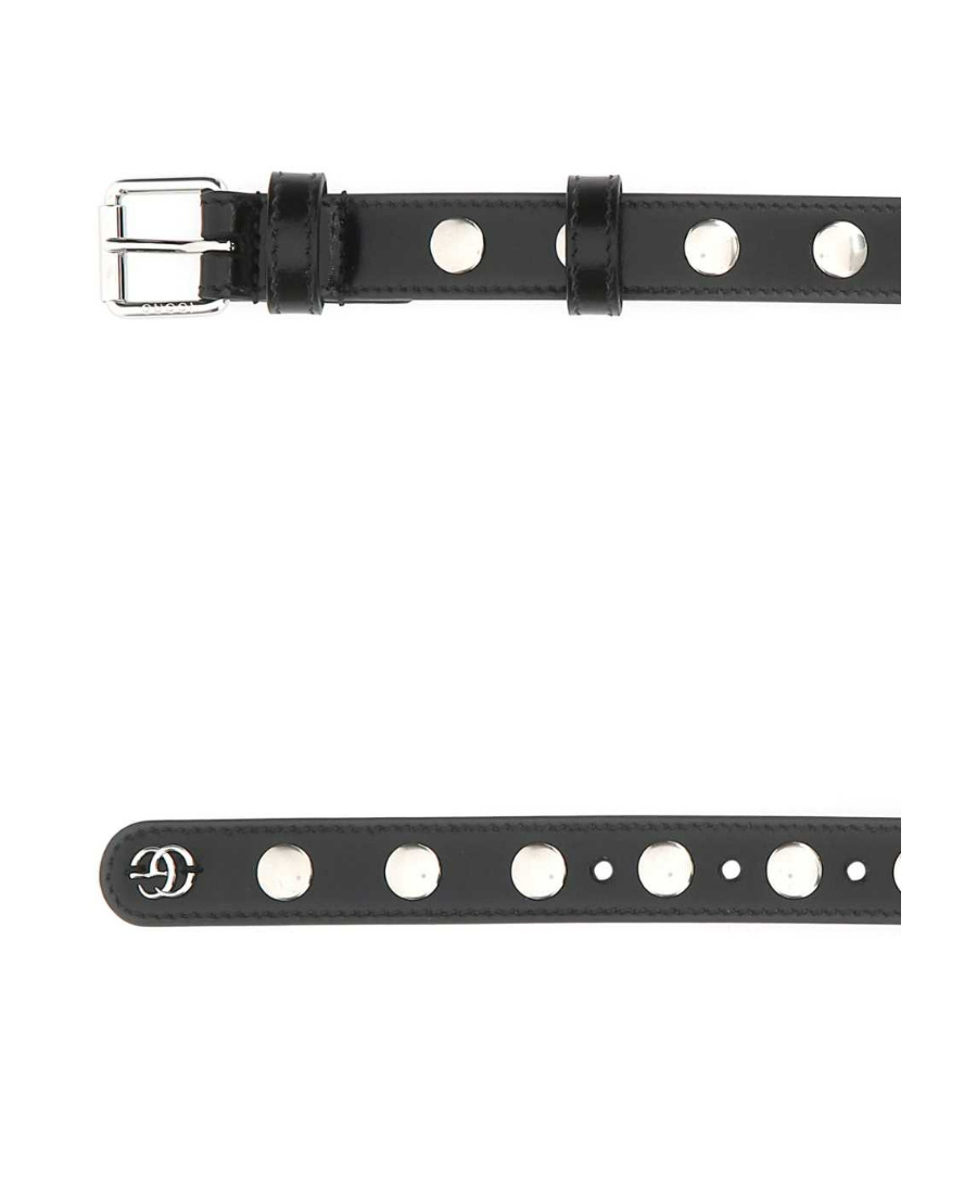 Gucci Adjustable Leather Belt With Silver Buckle In Black
