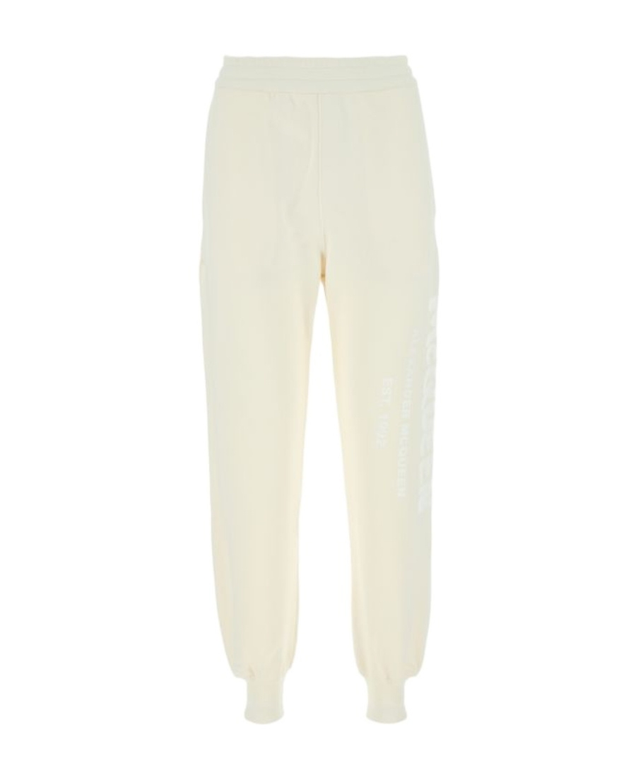 Alexander Mcqueen Graffiti Print Cotton Joggers In Nude