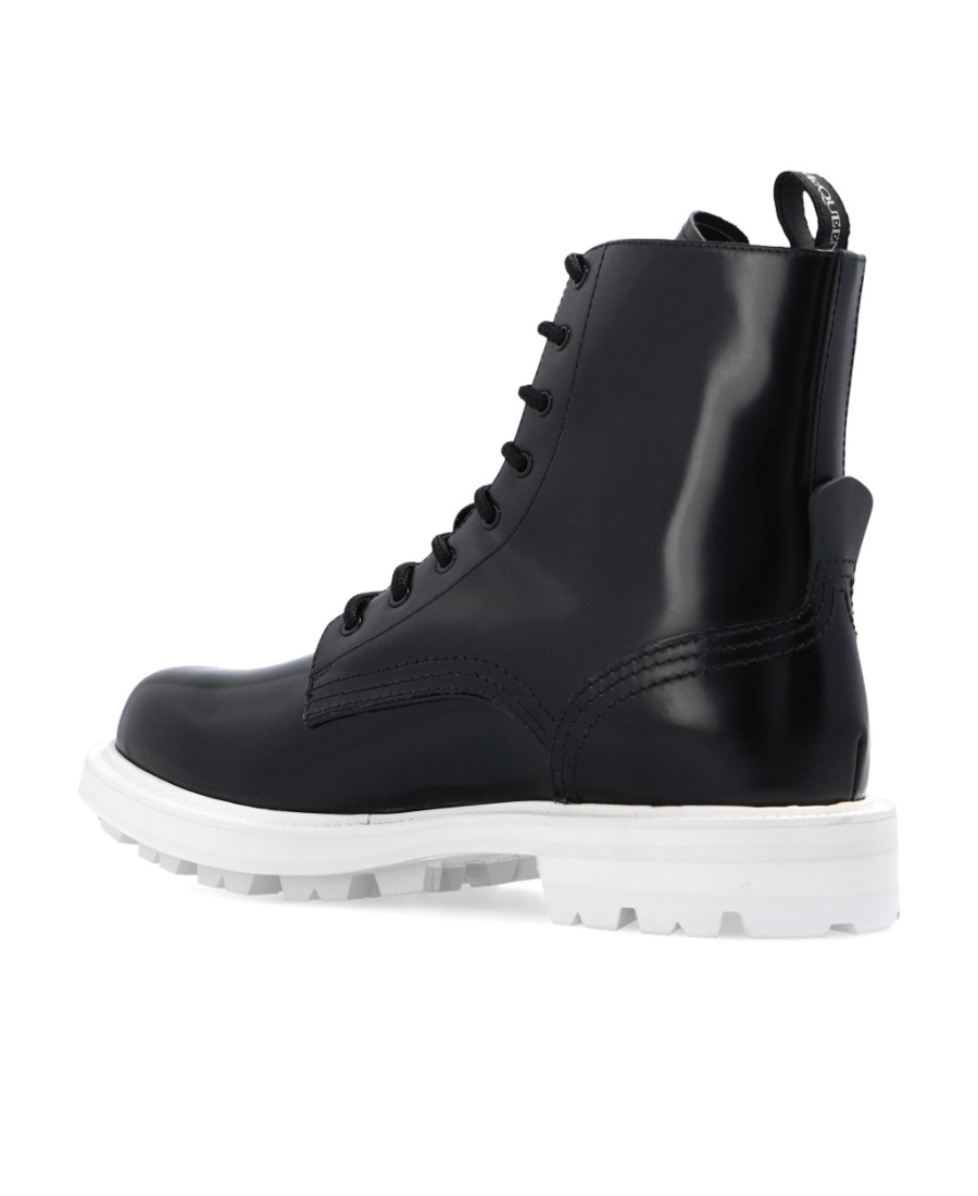 Alexander Mcqueen Patent-leather Lace-up Boots In Black