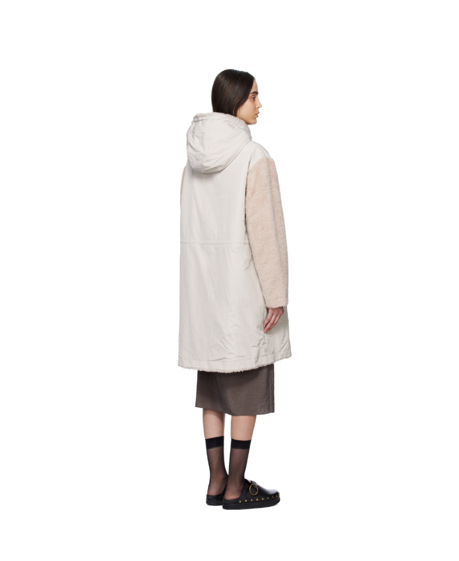 Yves Salomon Beige Paneled Reversible Coat In White