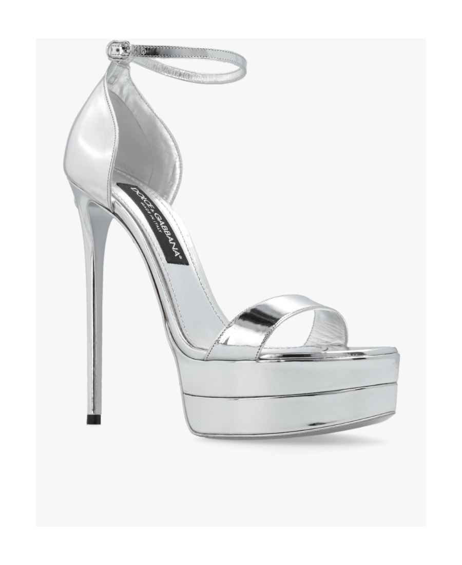 Dolce & Gabbana Metallic Mirror Ankle-strap Platform Sandals In White
