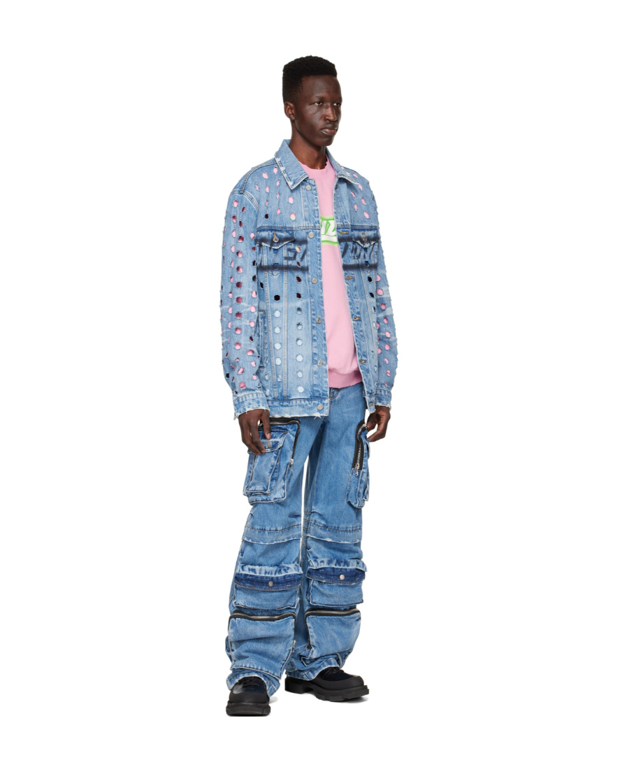 We11 Done Blue Logo Denim Jacket In Blue