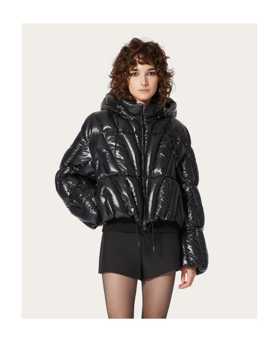 Valentino High-shine Padded Jacket In Black