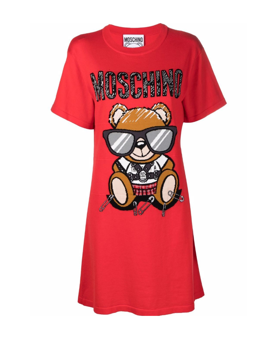 Moschino Teddy Print T-shirt Dress In Black