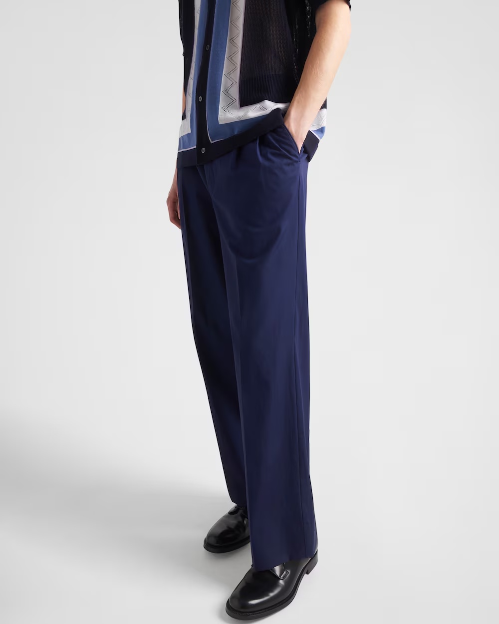 Prada Enamel Triangle-logo Trousers In Black