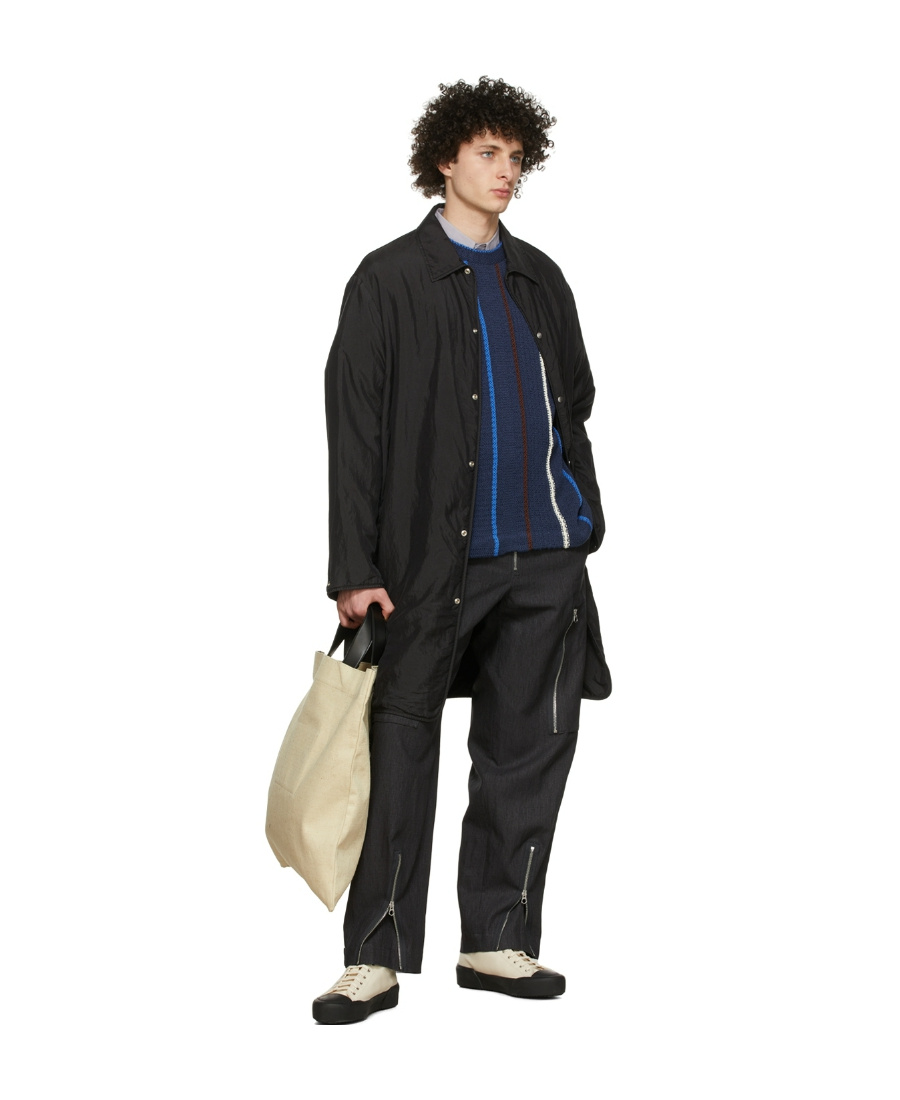 Jil Sander Navy Linen Cargo Pants In Black