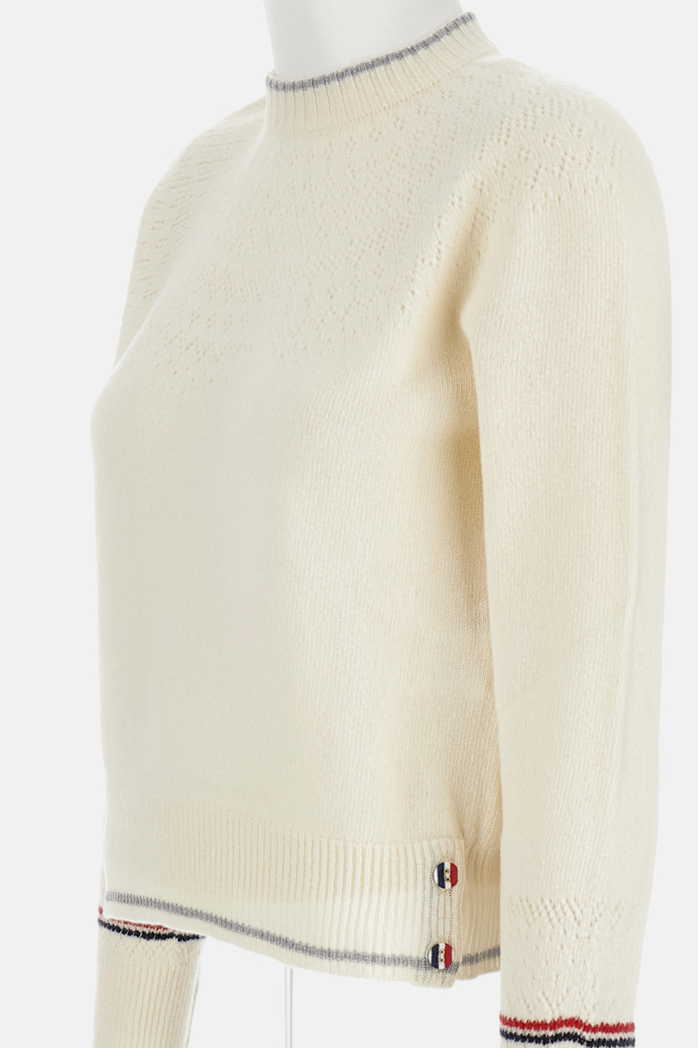 Thom Browne Pointelle Fair Isle Crew Neck Pullover In Neutral
