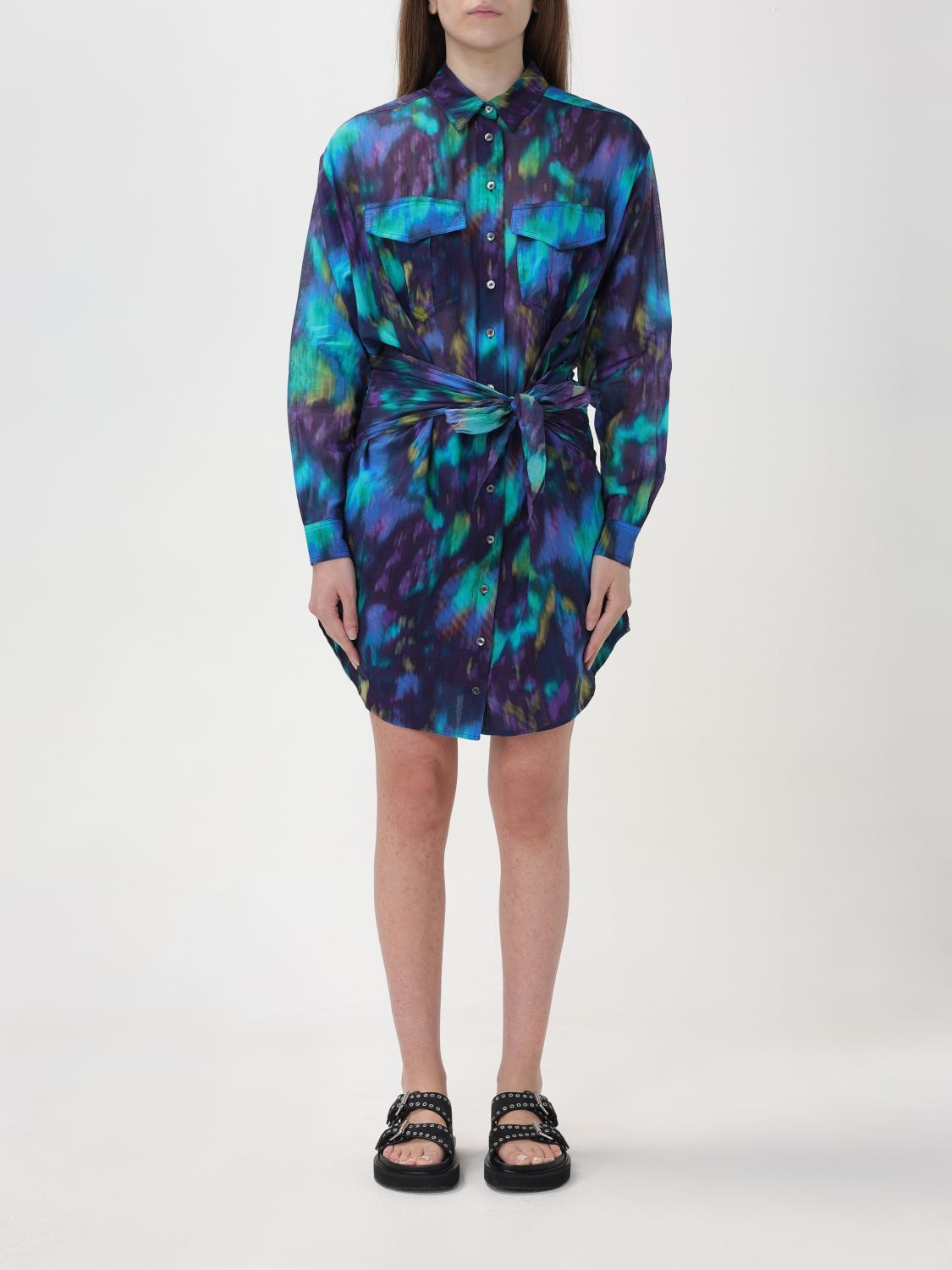 Isabel Marant Étoile Nueva Printed Cotton Shirt Dress In Blue